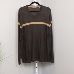 Vintage Northern Isles‎ V-Neck Sweater Silk Rayon Cashmere Brown Stripe Men's L